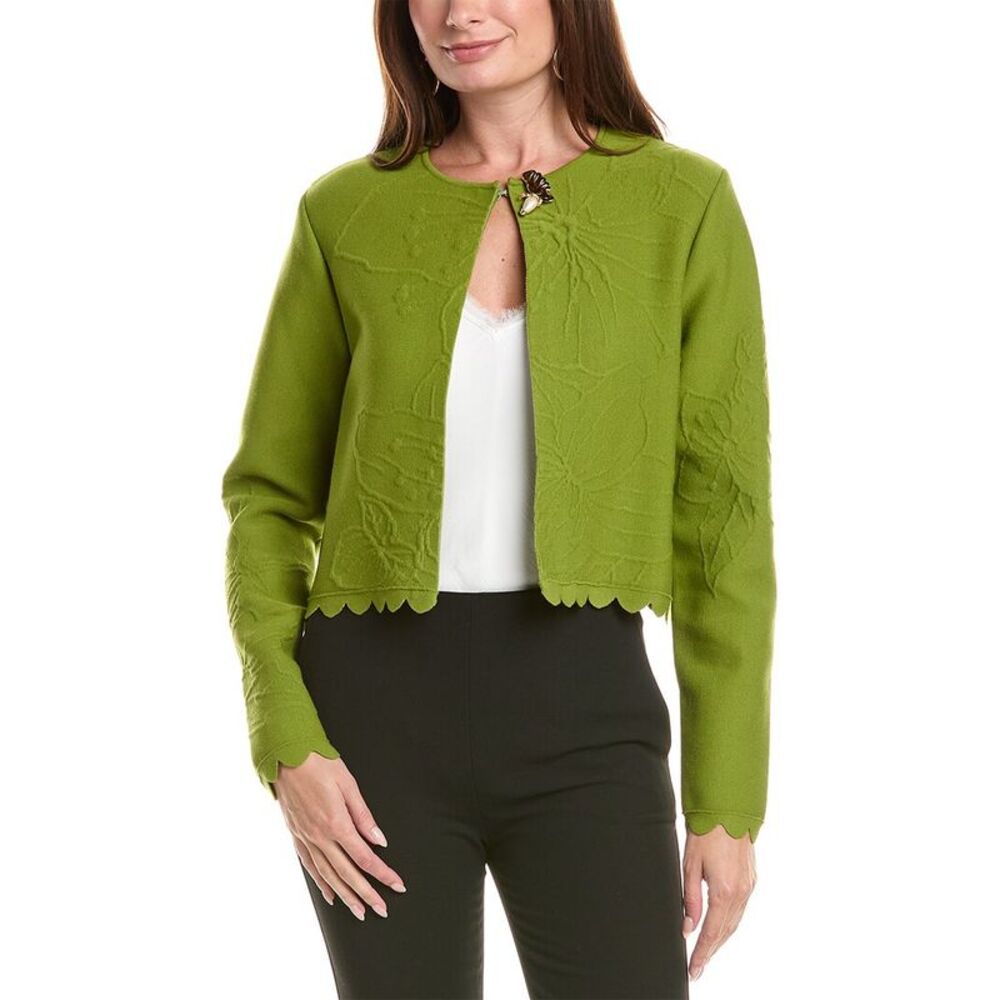 Oscar De La Renta Womens Embossed Cherry Blossoms Cardigan, Green